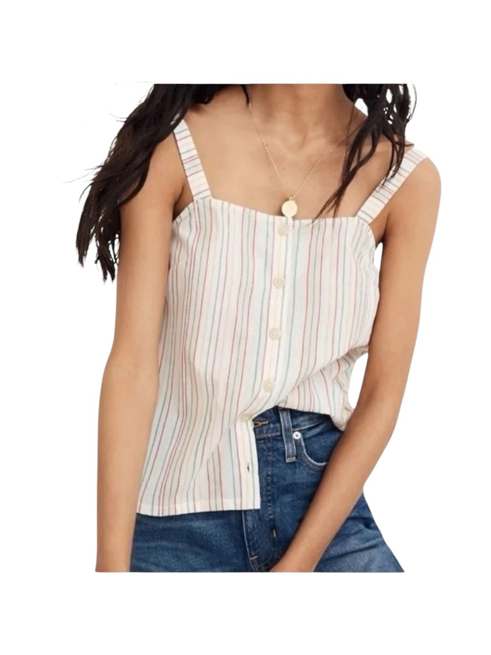 Madewell Cream Striped Button-Front Cami